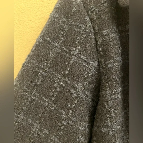 NWT Lauren Conrad tweed dble breasted jacket navy blue w/lghtr blue threading 2x - Picture 3 of 8